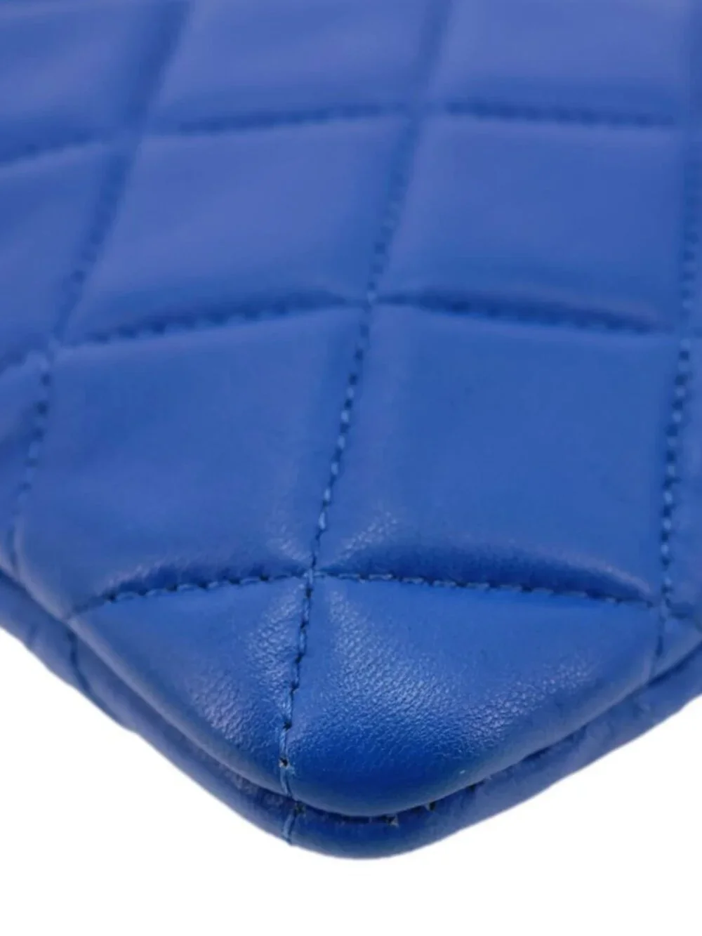Chanel O Case Large Quilted Lambskin Leather Clutch Blue